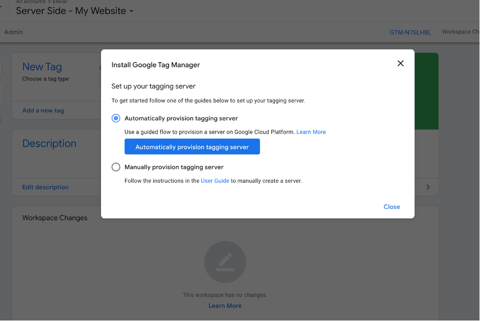Automatic provissioning for server-side container setup for GTM
